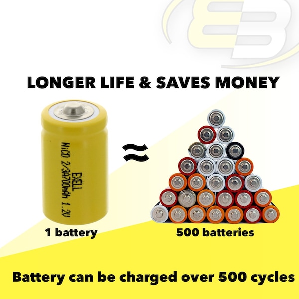 Exell Battery 2/3A Size 1.2V 700mAh NiCD Button Top Rechargeable Battery - EBC-302
