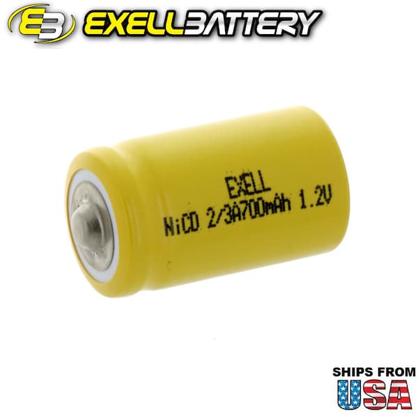 Exell Battery 2/3A Size 1.2V 700mAh NiCD Button Top Rechargeable Battery - EBC-302