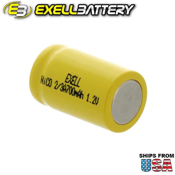 Exell Battery 2/3A Size 1.2V 700mAh NiCD Button Top Rechargeable Battery - EBC-302