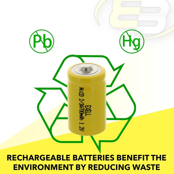 Exell Battery 2/3A Size 1.2V 700mAh NiCD Button Top Rechargeable Battery - EBC-302