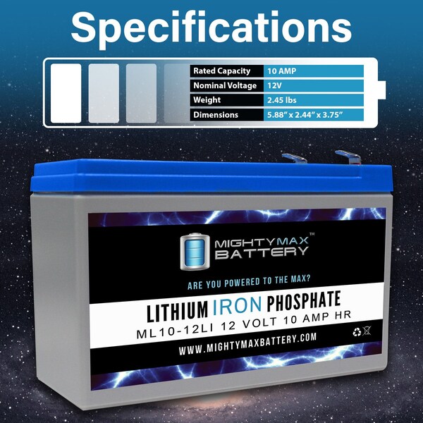 Mighty Max Battery 12V 10AH Lithium Replacement Battery for JL Marine Power-Pole Anchor - MAX3917834
