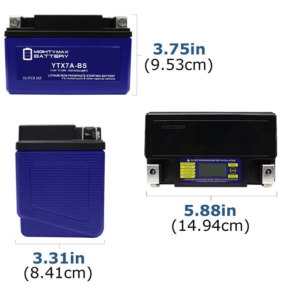 Mighty Max Battery YTX7A-BS Lithium Battery Replaces ATV Quad Motorcycle Scooter Moped - MAX3926927