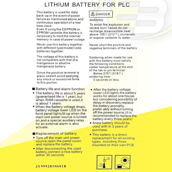 Exell Battery 3V PLC Computer Backup Battery LITH-46 25C3891 CR17450SE-R LITH-46 - EBPLC-LITH-46