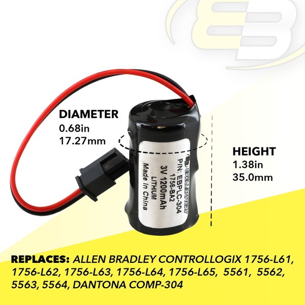 Exell Battery 3V Lithium PLC Computer Backup Battery Replaces 1756-BA2 1756-L6X - EBPLC-304