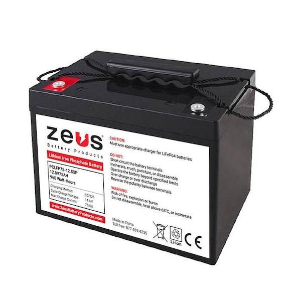 Zeus Battery Products 12.8V 75AH LiFePO4 Lithium Iron Phosphate - PCLFP75-12.8SP