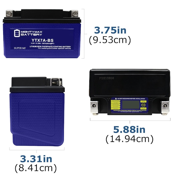 Mighty Max Battery YTX7A-BS Lithium Replacement Battery for Yuasa YUAM32X7A YTX7A-BS - MAX3926715