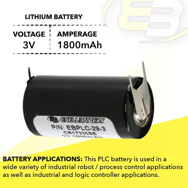 Exell Battery 3V Lithium PLC Computer Backup Battery COMP-29-3 Replaces CR17335SE-FT - EBPLC-29-3