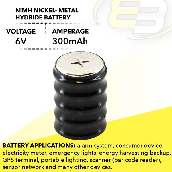 Exell Battery 6V 300mAh NiMH Battery for Portable Lighting, Torchlight, Scanner - 5/CP300H