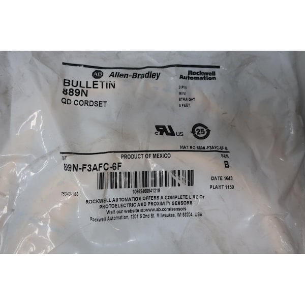 Allen Bradley 3 PIN MINI STRAIGHT QD SER B 6FT 600V-AC CORDSET CABLE - 889N-F3AFC-6F

" "
Cable de juego de cables Allen Bradley de 3 pines recto mini QD SER B de 6 pies y 600V-AC - 889N-F3AFC-6F