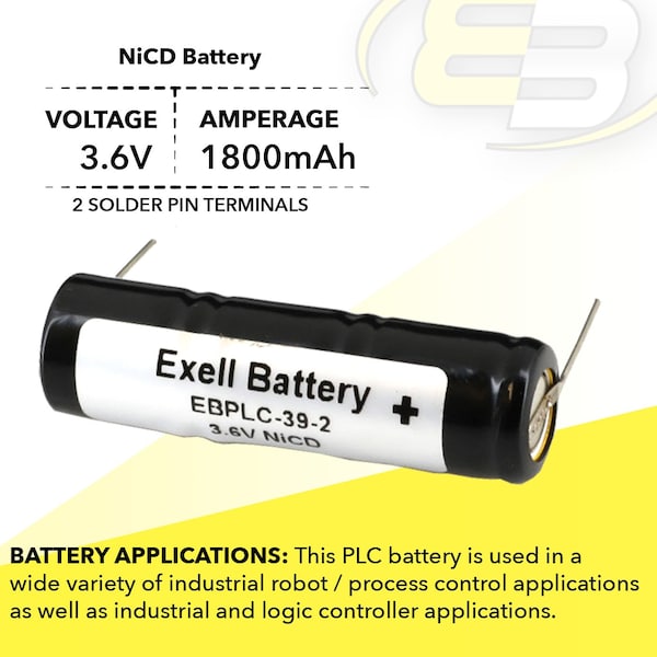 Exell Battery 3.6V Ni-CD PLC Comp Backup Battery Fits AT&T 560 Epson MX16 & Replaces COMP-39-2 - EBPLC-39-2