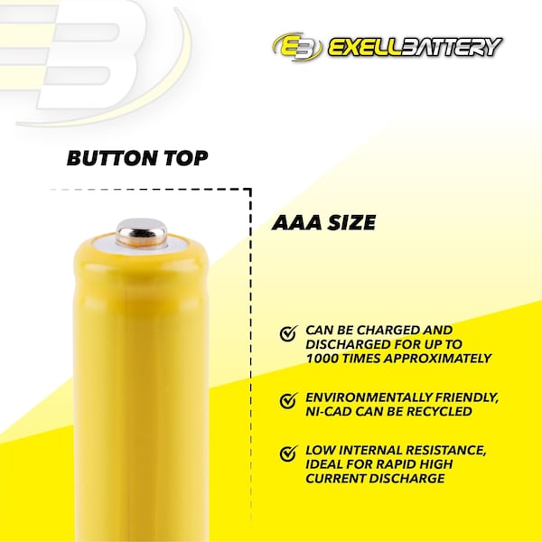 Exell Battery AAA 1.2V 300mAh Button Top Rechargeable Battery for DIY, Radios, Power Packs - EBC-309