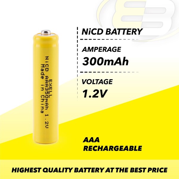Exell Battery AAA 1.2V 300mAh Button Top Rechargeable Battery for DIY, Radios, Power Packs - EBC-309