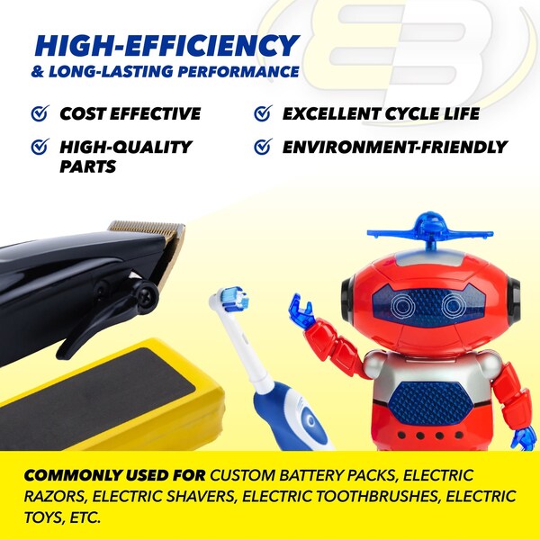 Exell Battery AAA 1.2V 300mAh Button Top Rechargeable Battery for DIY, Radios, Power Packs - EBC-309