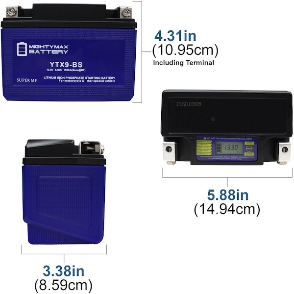 Mighty Max Battery YTX9-BS Lithium Replacement Battery Compatible with Yuasa YTX9-BS MK - MAX3987599