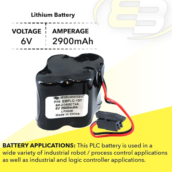 Exell Battery Exell PLC Computer Backup Battery CUSTOM-107 A98L00310025 BR-2/3AGCT4A - EBPLC-107