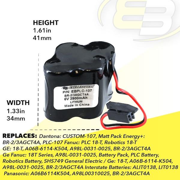 Exell Battery Exell PLC Computer Backup Battery CUSTOM-107 A98L00310025 BR-2/3AGCT4A - EBPLC-107