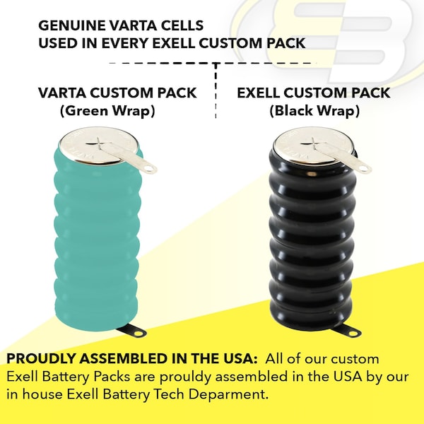 Exell Battery 9.6V 300mAh NiMH Battery w/TABS for Battery Timer, Senor, Meters - 8/CP300H-TABS