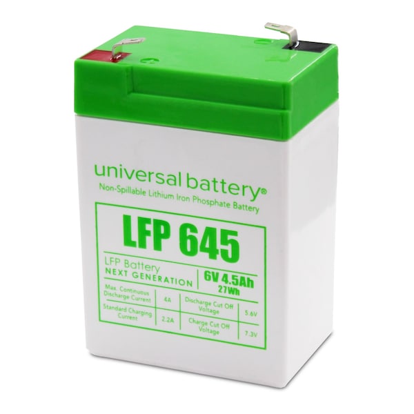 Upg Lithium LFP Battery, 6 V, 4.5Ah, F1 (Faston Tab) Terminal - 48046