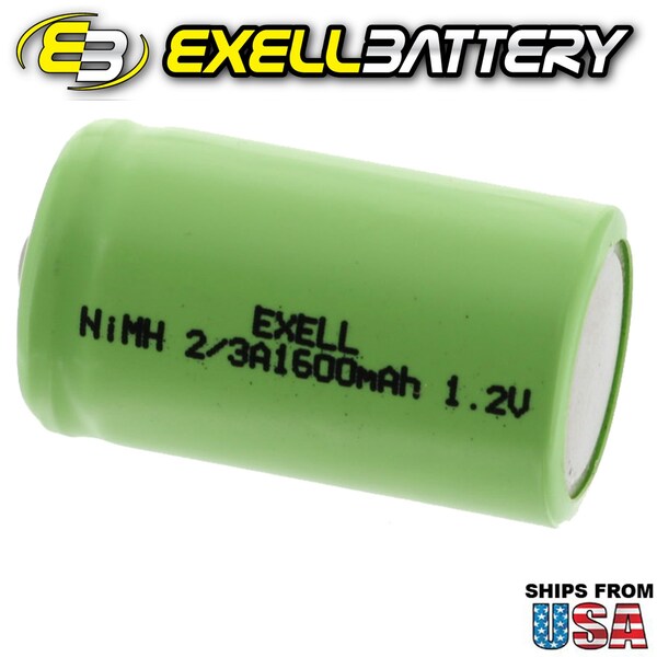 Exell Battery 2/3A 1.2V 1600mAh NIMH Rechargeable Button Top Battery - EBC-512