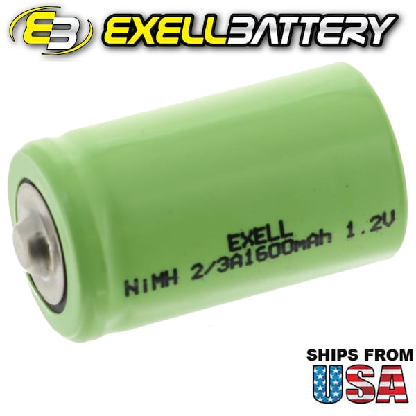Exell Battery 2/3A 1.2V 1600mAh NIMH Rechargeable Button Top Battery - EBC-512