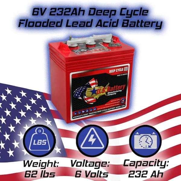 U.S. Battery US-2200-XC2 6V 232Ah Deep Cycle Flooded Battery Group GC2, 4PK - US 2200 XC2