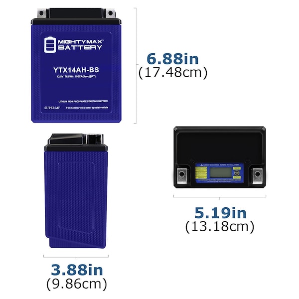Mighty Max Battery YTX14AH-BS Lithium Replacement Battery compatible with Arctic Cat 650 4x4 Automatic V2 04-06 - MAX4005483