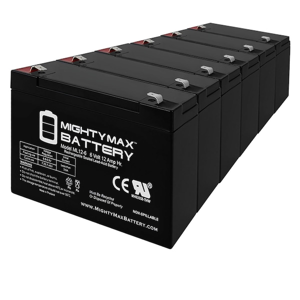 Mighty Max Battery 6V 12AH F2 Battery for Emergilite 12JSM9, 12KSM54, 12LSM110 - 6PK - MAX3544523