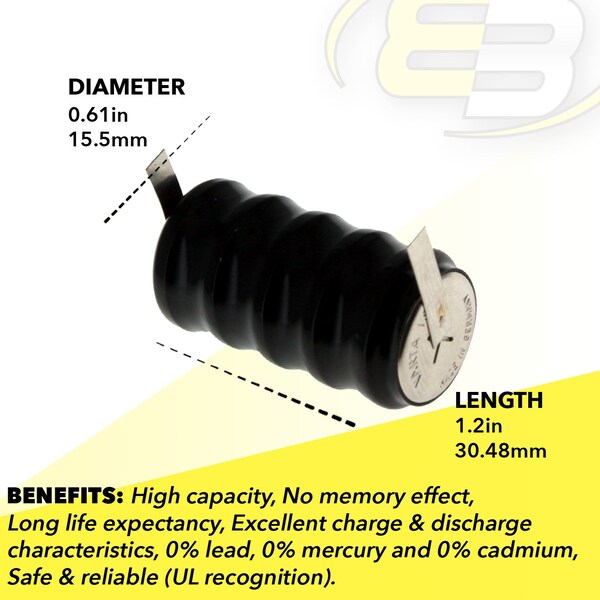 Exell Battery 5/V80H 6V 80mAh Rechargeable Battery w/Tabs 55608305060 for alarm systems, GPS - 5/V80H-TABS
