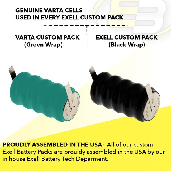 Exell Battery 5/V80H 6V 80mAh Rechargeable Battery w/Tabs 55608305060 for alarm systems, GPS - 5/V80H-TABS