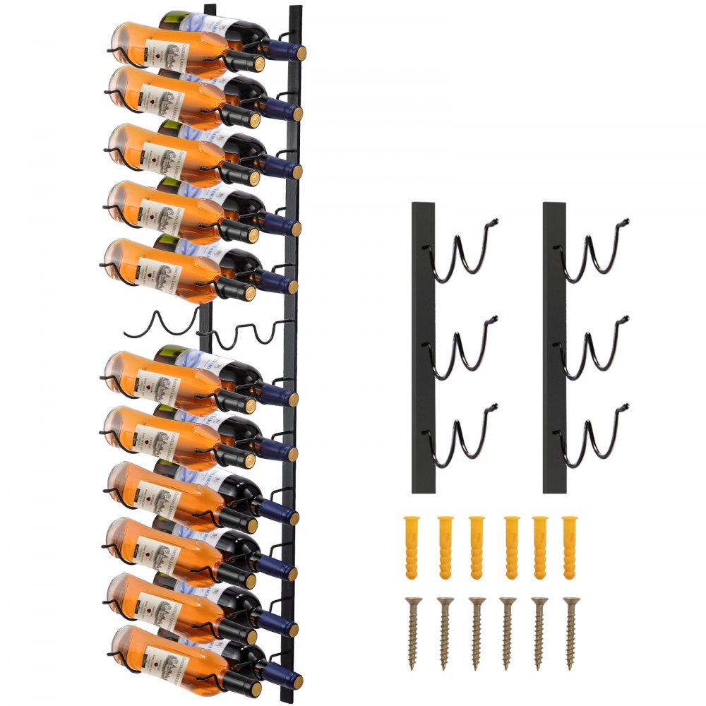 VEVOR Wall Mounted Wine Rack, 12x2 Bottles Wine Holder Towel Rack, Black Steel Vertical Wine Rack, Modern Decorative Wall Mounted Wine Bottle Holder, Forward Design Simple Storage Wall Rack 48x11x1 In - JJBGSBXG24PSC0001V0
