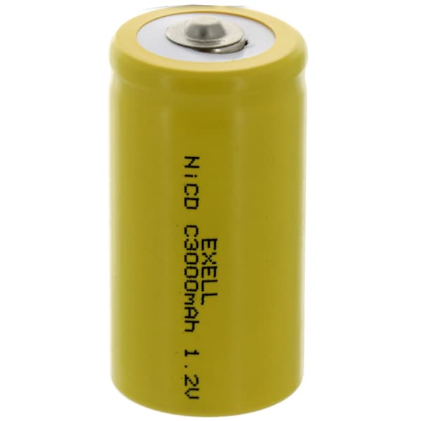 Exell Battery C Size 1.2V 3000mAh NiCD Button Top Rechargeable Battery - EBC-335