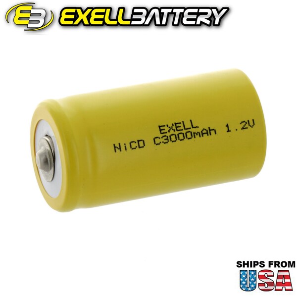 Exell Battery C Size 1.2V 3000mAh NiCD Button Top Rechargeable Battery - EBC-335