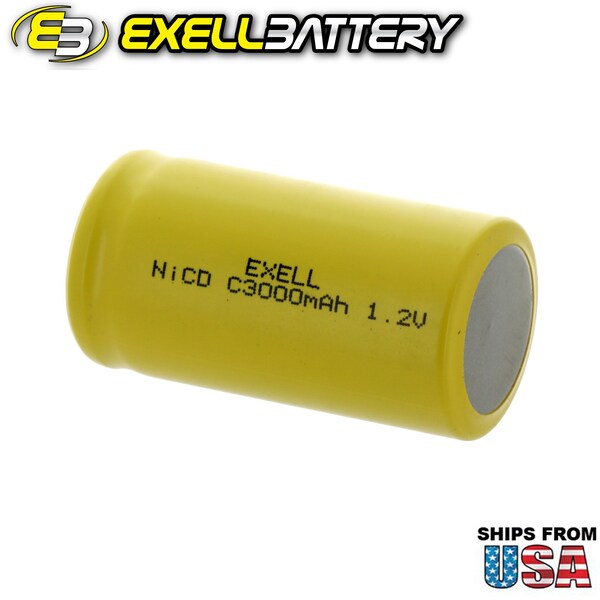 Exell Battery C Size 1.2V 3000mAh NiCD Button Top Rechargeable Battery - EBC-335