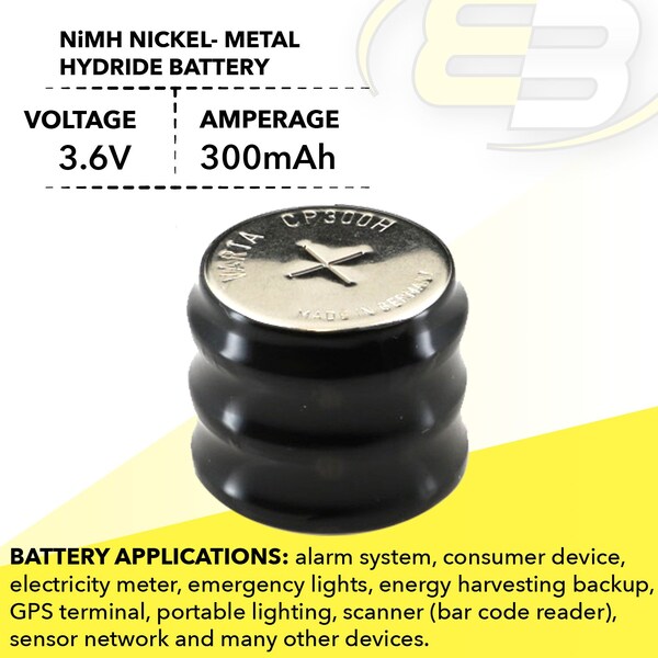 Exell Battery 3.6V 300mAh NiMH Battery for Portable Lighting, Torchlight, Scanner - 3/CP300H