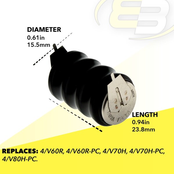 Exell Battery 4/V80H 2 Pin 4.8V 80mAh Battery 55608304015 for electricity meter, RTC, MBU - 4/V80H-2P