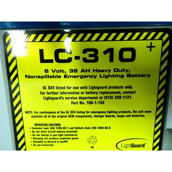 Lightguard BOX OF 2 NONSPILLABLE EMERGENCY LIGHTING BATTERY 6V 36AH OTHER ELECTRICAL COMPONENT, 2PK - LC-310