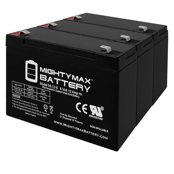Mighty Max Battery 6V 12AH F2 Battery Replacement for BrightWay Group BW 6120 F2 - 3Pack - MAX3933491