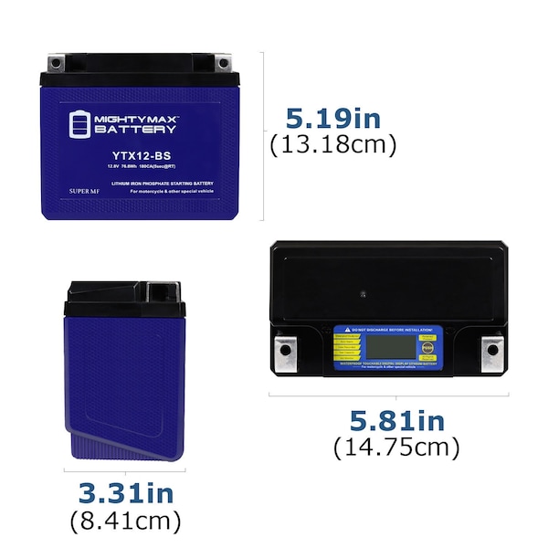 Mighty Max Battery YTX12-BS Lithium Replacement Battery compatible with Honda CBR1000, CBR1100 - MAX3882649