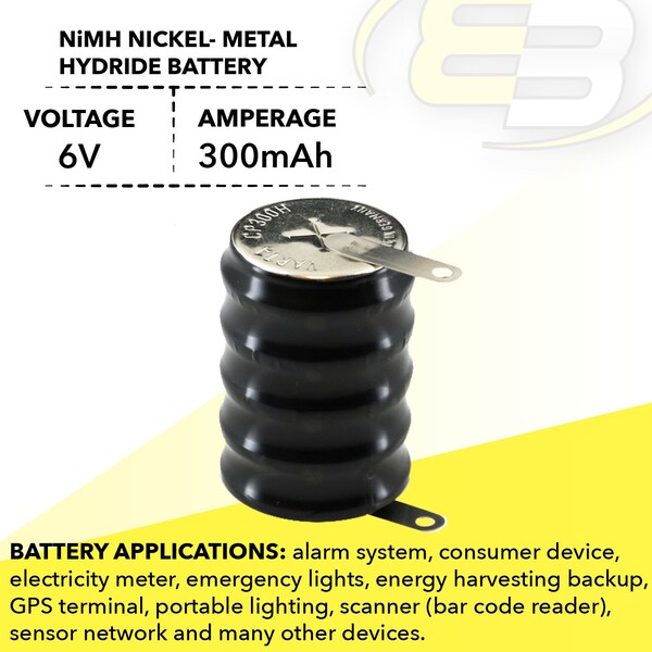 Exell Battery 5/CP300H 6V 300mAh Battery w/ Tabs 55630305060 for work lights LED, GPS-Tracker - 5/CP300H-TABS