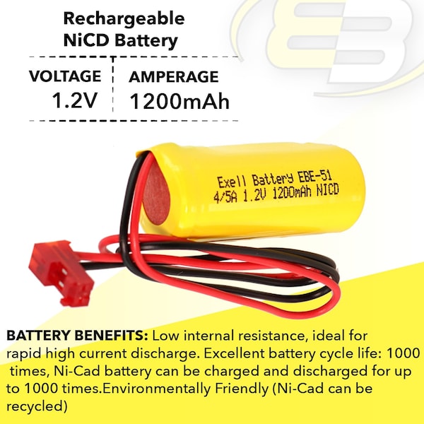 Exell Battery Emergency Lighting Battery Fits Lithonia ELB1210N ELB1P201N ELB1P2901N - EBE-51