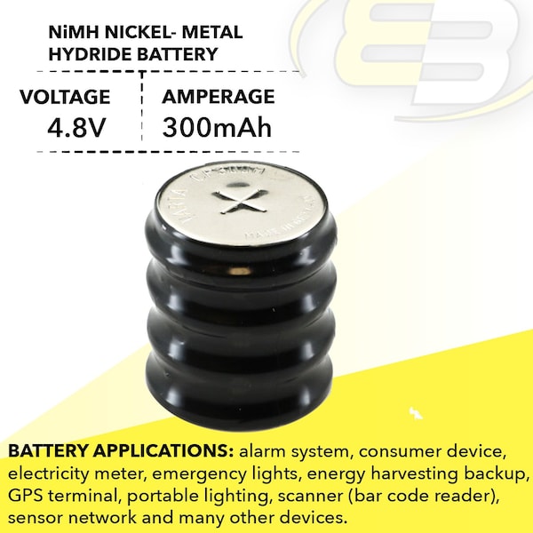 Exell Battery 4.8V 300mAh NiMH Battery for RTC, MBU, Batery Timer, Senors, Metering - 4/CP300H