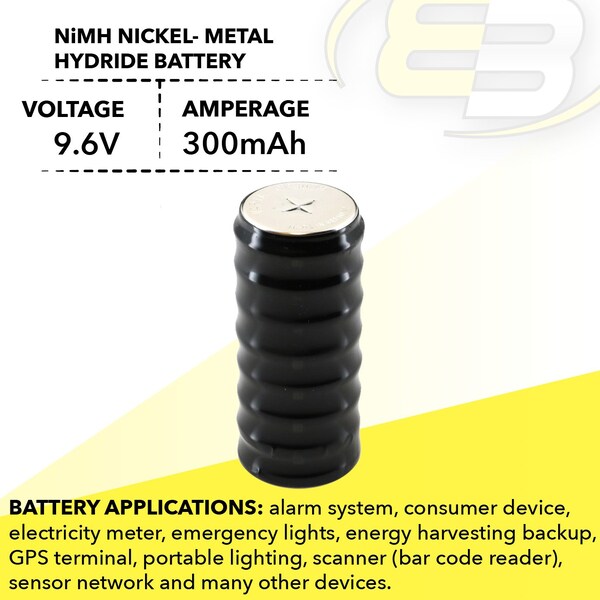 Exell Battery 9.6V 300mAh NiMH Battery for MBU, GPS-Tracker, Meters, Server Battery - 8/CP300H
