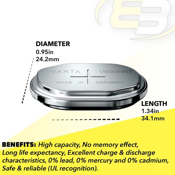 Varta V600HRT 1.2V 600mAh NiMH Battery Replaces V500HT, 5183454AA, 55750201501 - V600HRT