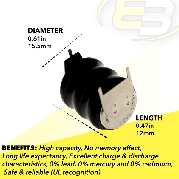 Exell Battery 3/V80H 3 Pin 3.6V 80mAh Battery 55608303059  for energy harvest backup, GPS - 3/V80H-3P