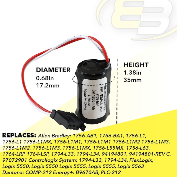 Exell Battery 3V Lithium PLC Computer Backup Battery Replaces 1756-BA1 94194801 - EBPLC-212