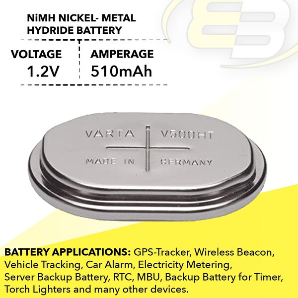 Varta V500HT 1.2V 510mAh NiMH Battery Replaces V600HRT, 55750201501 - V500HT