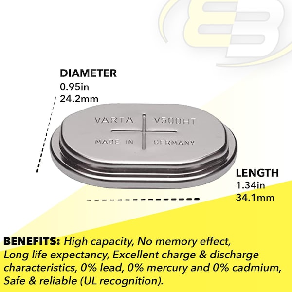 Varta V500HT 1.2V 510mAh NiMH Battery Replaces V600HRT, 55750201501 - V500HT