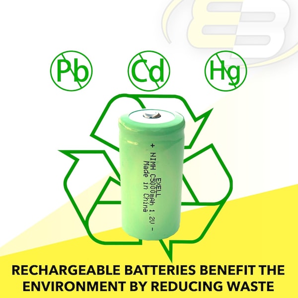Exell Battery 1.2V 5000mAh NiMH C Size Rechargeable Button Top Battery - EBC-542