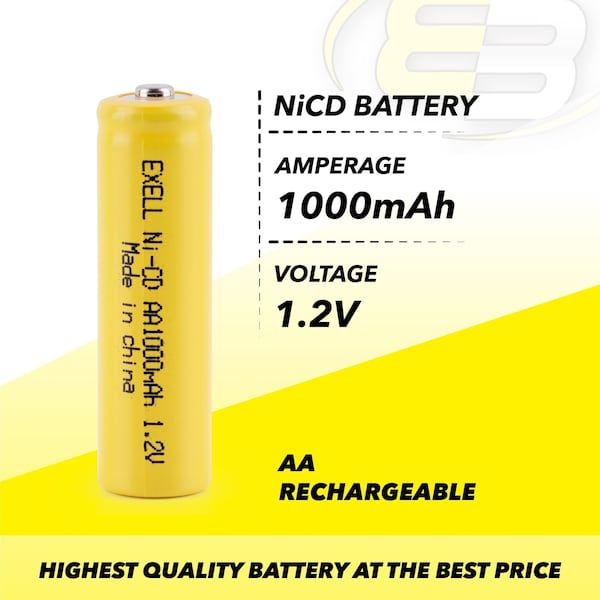 Exell Battery AA 1.2V 1000mAh Button Top Rechargeable Battery for LED Lights, Hobby, Alarms - EBC-308