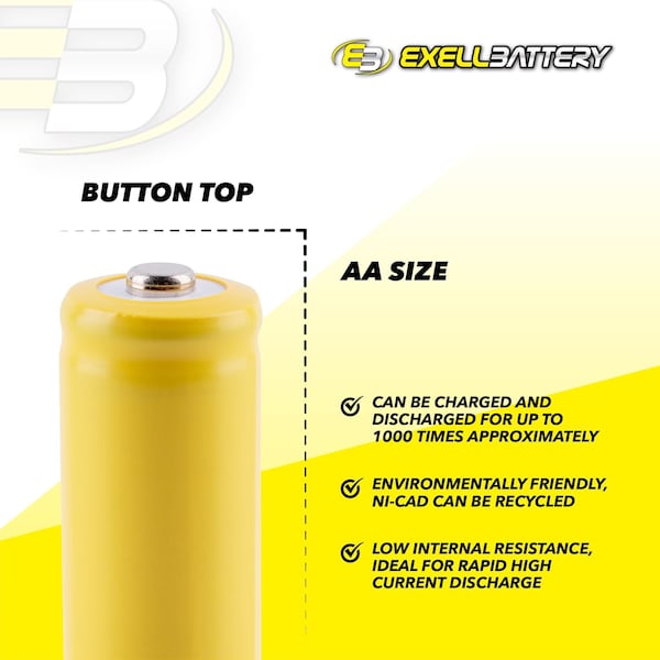 Exell Battery AA 1.2V 1000mAh Button Top Rechargeable Battery for LED Lights, Hobby, Alarms - EBC-308